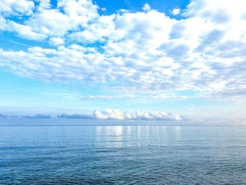 Scenic view of sea against cloudy sky