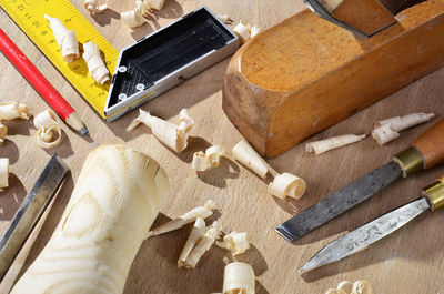 High angle view of food on table