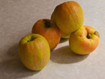 High angle view of apples on table