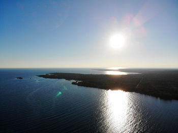 Scenic view of sea against bright sun