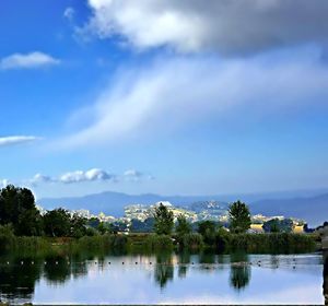 Scenic view of lake against sky