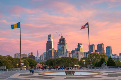 View of city at sunset