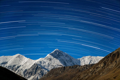 Scenic view of mountains against blue sky