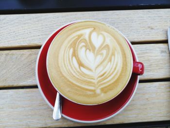 Close-up of cappuccino on table