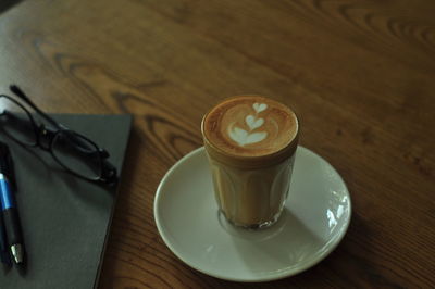 High angle view of coffee on table