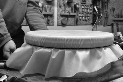 The process of making a handmade bendir, traditional percussion instrument