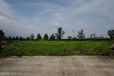 Scenic view of field against cloudy sky