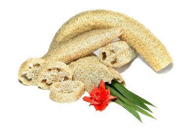 Close-up of red toy against white background