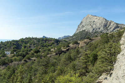 Scenic view of rocky mountains against sky