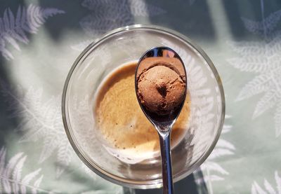 High angle view of drink on table