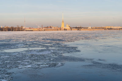 Ice drift on neva in winter season in st.petersburg, russia. december