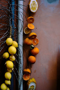 High angle view of fruits on table