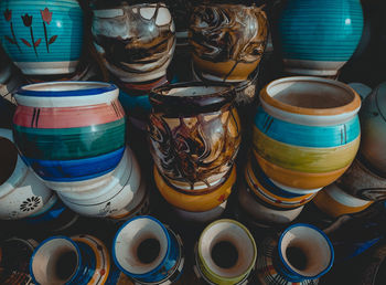 High angle view of multi colored objects on table