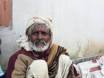 Portrait of man in snow