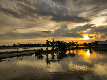 Scenic view of lake against sky during sunset