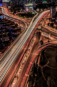 Light trails on bridges in city
