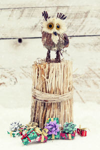 Close-up of christmas decorations on table