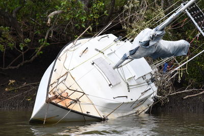 Boat moored in water