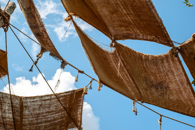 Old jute sacks draping ceiling