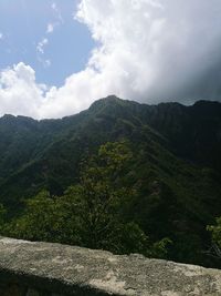 Scenic view of mountains against cloudy sky