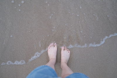 Low section of person standing on beach