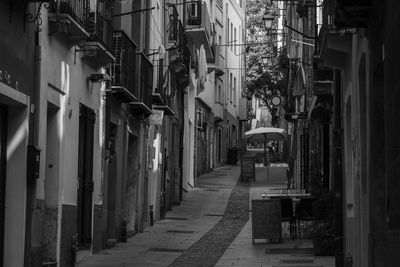 Empty alley amidst buildings in city