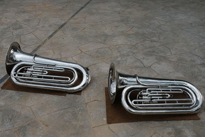 High angle view of vintage car on floor