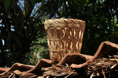 Close-up of wicker basket on table