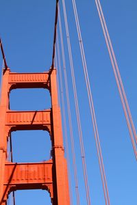 Low angle view of golden gate bridge against clear blue sky