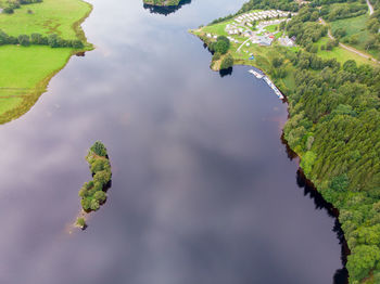 Aerial view of lake tummel at queens view