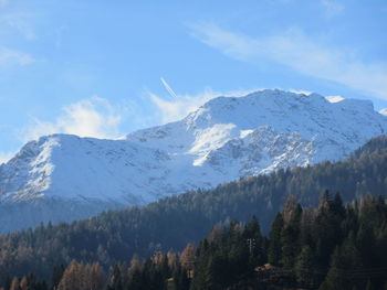 Scenic view of snowcapped mountains against sky