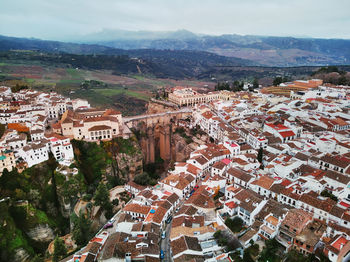 High angle view of townscape against sky