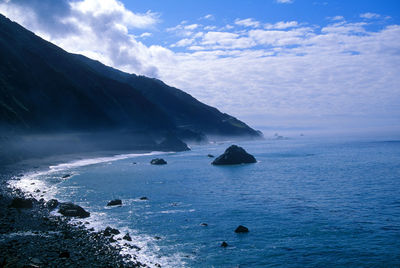 Scenic view of sea against cloudy sky