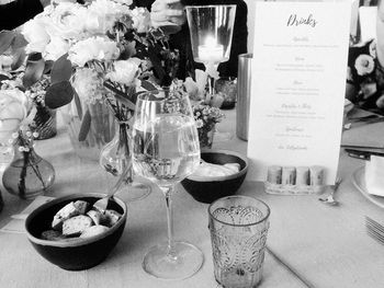 Wine glasses on table in restaurant