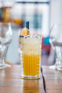 Close-up of drink in glass on table