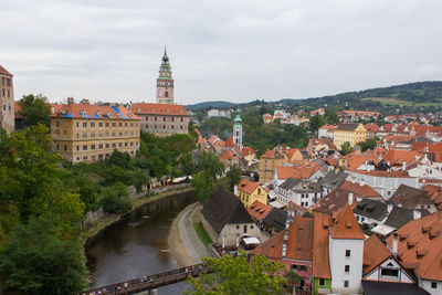 High angle view of buildings in city