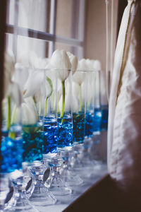 Close-up of white vase on table