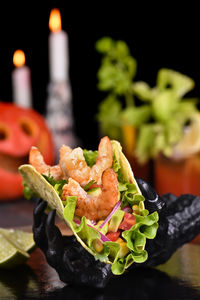 Close-up of food on table