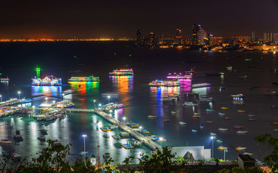 Pattaya port with ferry of thailand on night time