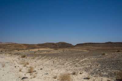 A view from the crater in the ramon crater. arid desert view. 