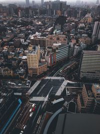 High angle view of street amidst buildings in city