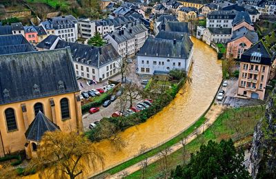 High angle view of yellow river amidst buildings in old town