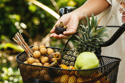 Midsection of woman holding fruits