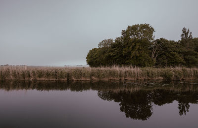 Scenic view of lake against clear sky