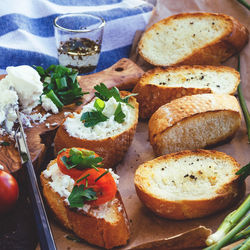 High angle view of bruschetta in plate