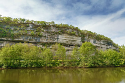 Scenic view of lake by trees against sky