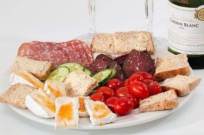 High angle view of breakfast served in plate