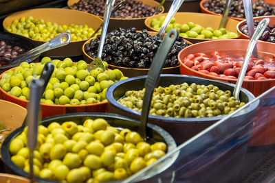 High angle view of vegetables for sale in market
