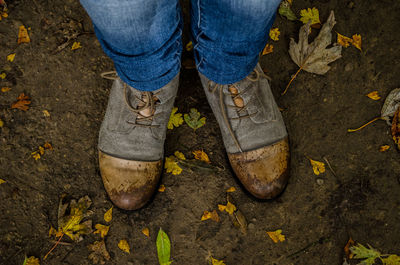 Low section of person standing on field