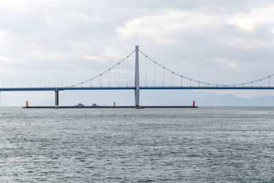 View of suspension bridge over sea